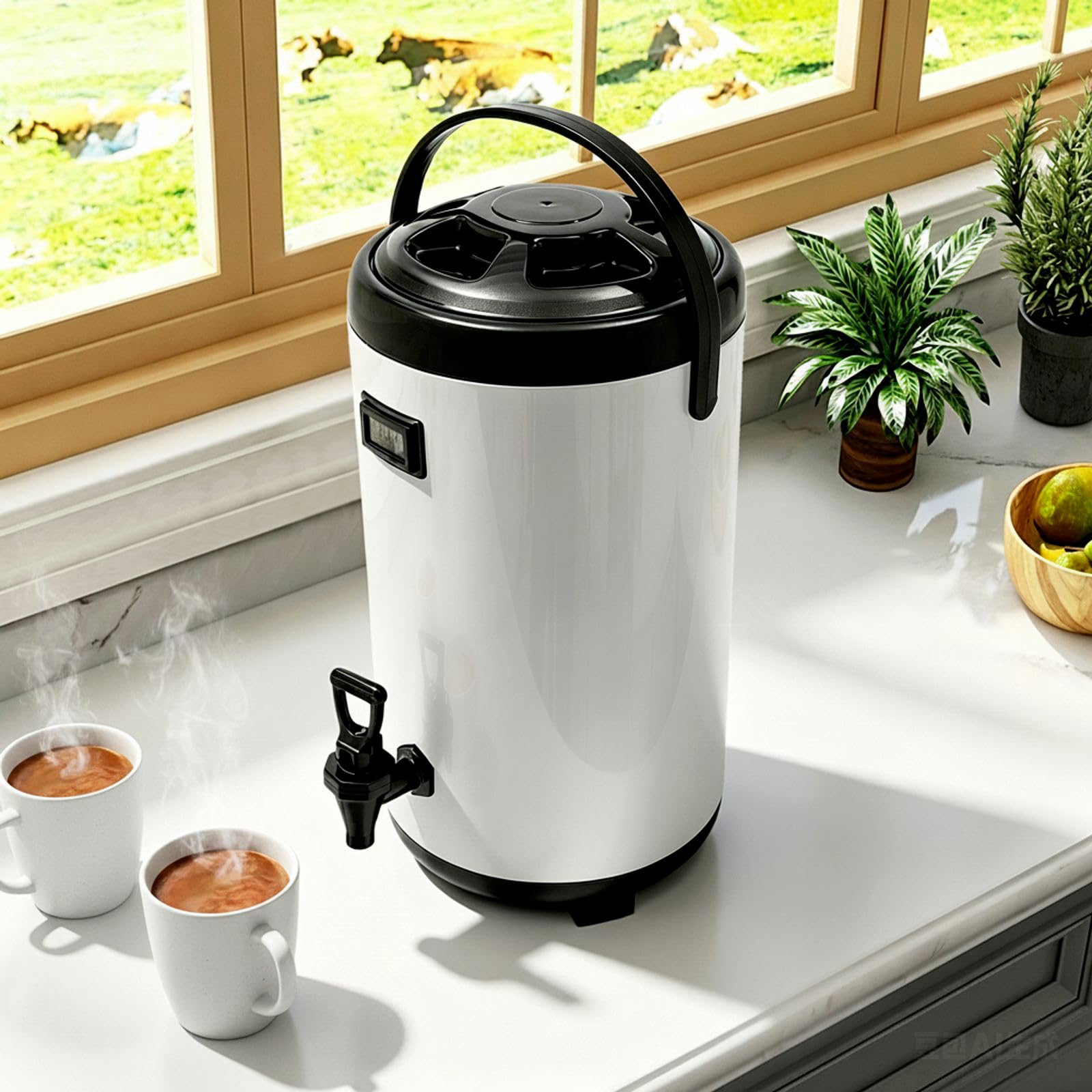 Caraffa termica, caraffa a pompa, bianca, 12 l, display elettronico, tempo