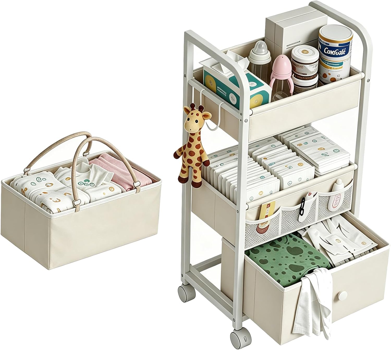 Baby Diaper Caddy Organizer with Wheels,2In1,16.54"Wx11.42"Dx33.5"H