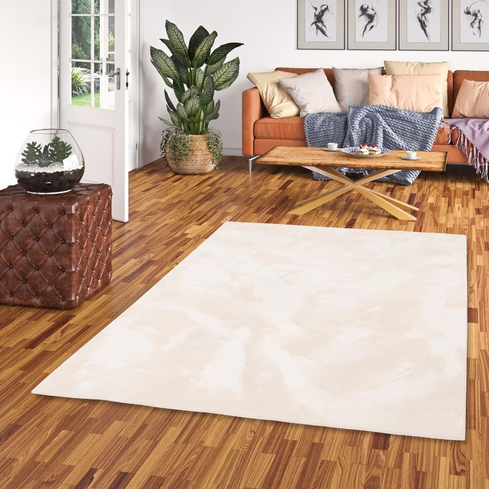 Pergamon Luxus Super Soft Wohnzimmer Kunstfell Teppich Pearl Einfarbig in Rund und Eckig
