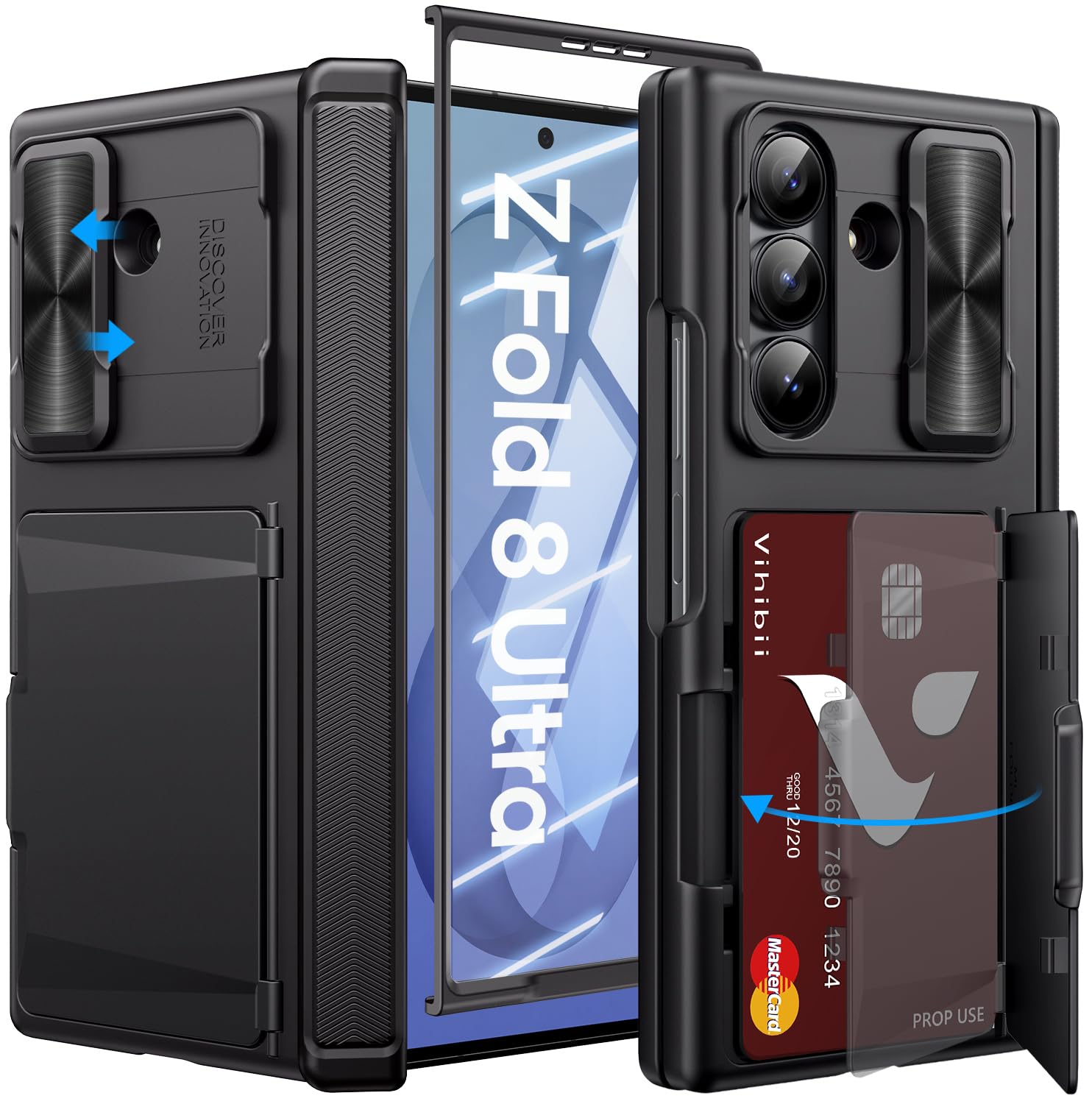 Vihibii für Samsung Galaxy Z Fold 8 Ultra Hülle mit Kartenfach, Schwarz