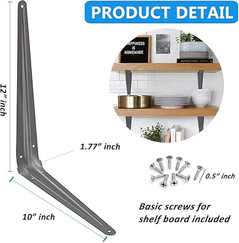 Miniatura 8 de Wideskall Soportes metálicos para estantes angulares de pared de 5 x 6 pulgadas, color gris, paquete de 12