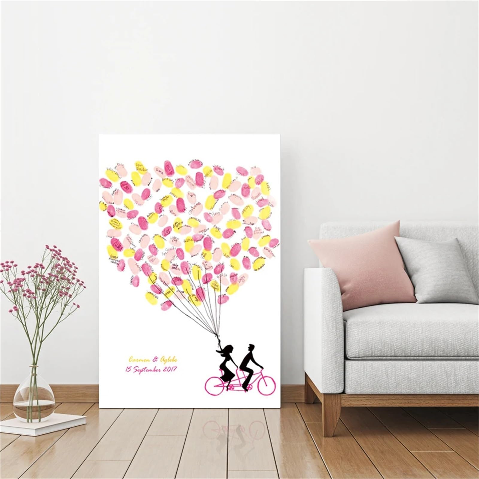 Libro degli ospiti delle impronte digitali con albero in tela, libro degli ospiti con impronte digitali, firma dell'albero e tampone per timbri, multicolore, diverse misure (color04,60 x 80