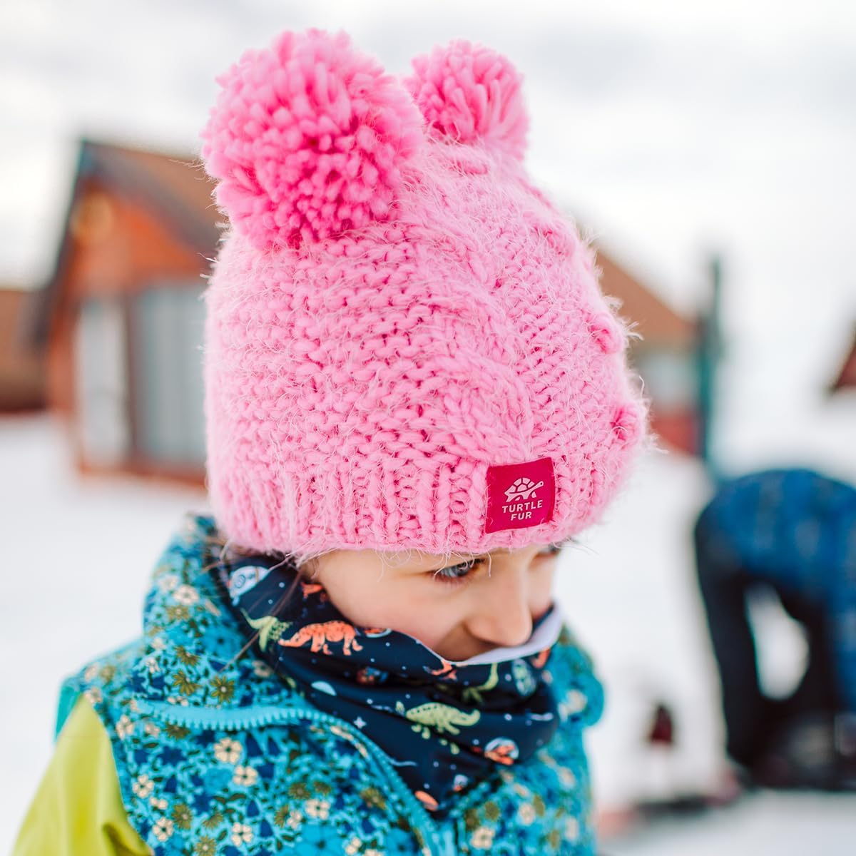 Turtle Fur Kids Girls Fluff Balls Double Pom Knit Beanie - Image 3