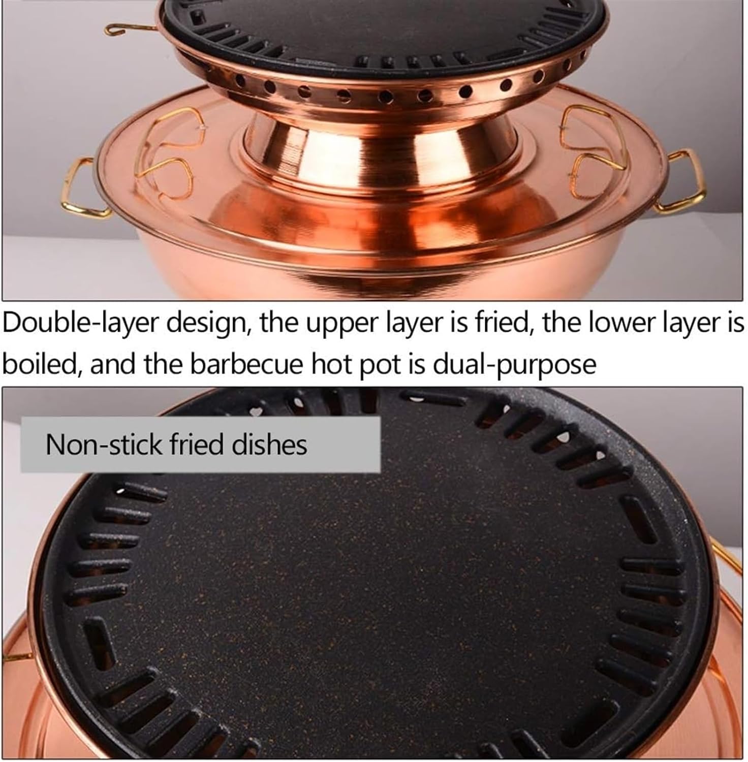 Hotpot Hot Pot Chinese Copper Thickened Hot Pot Boiling and Rinsing Dual-Purpose Pot Heating Shabu Shabu Hot Pot(34cm) (A 34cm) (A 34cm)