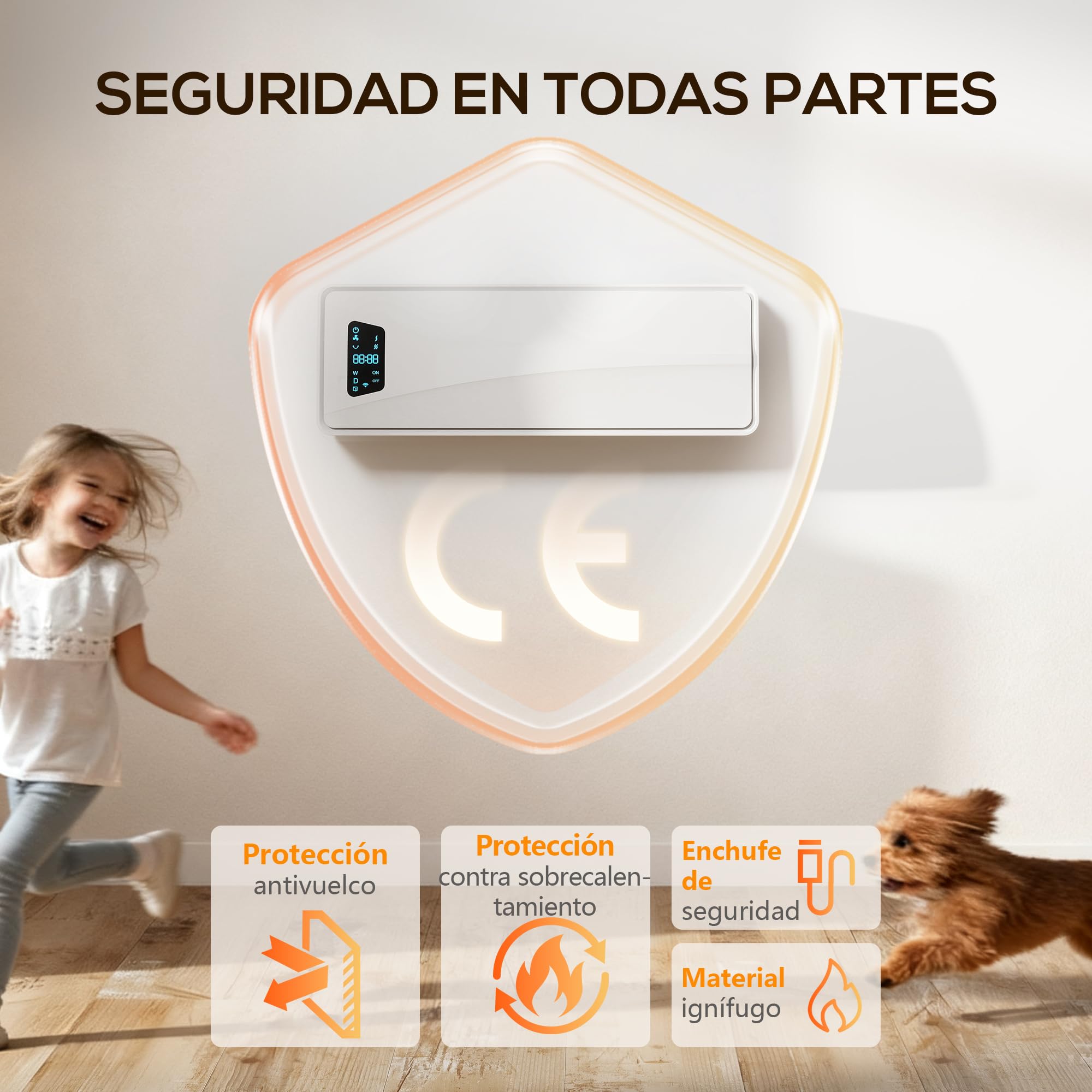HOMCOM Calefactor Eléctrico Cerámico de Pared 2000W con 3 Modos