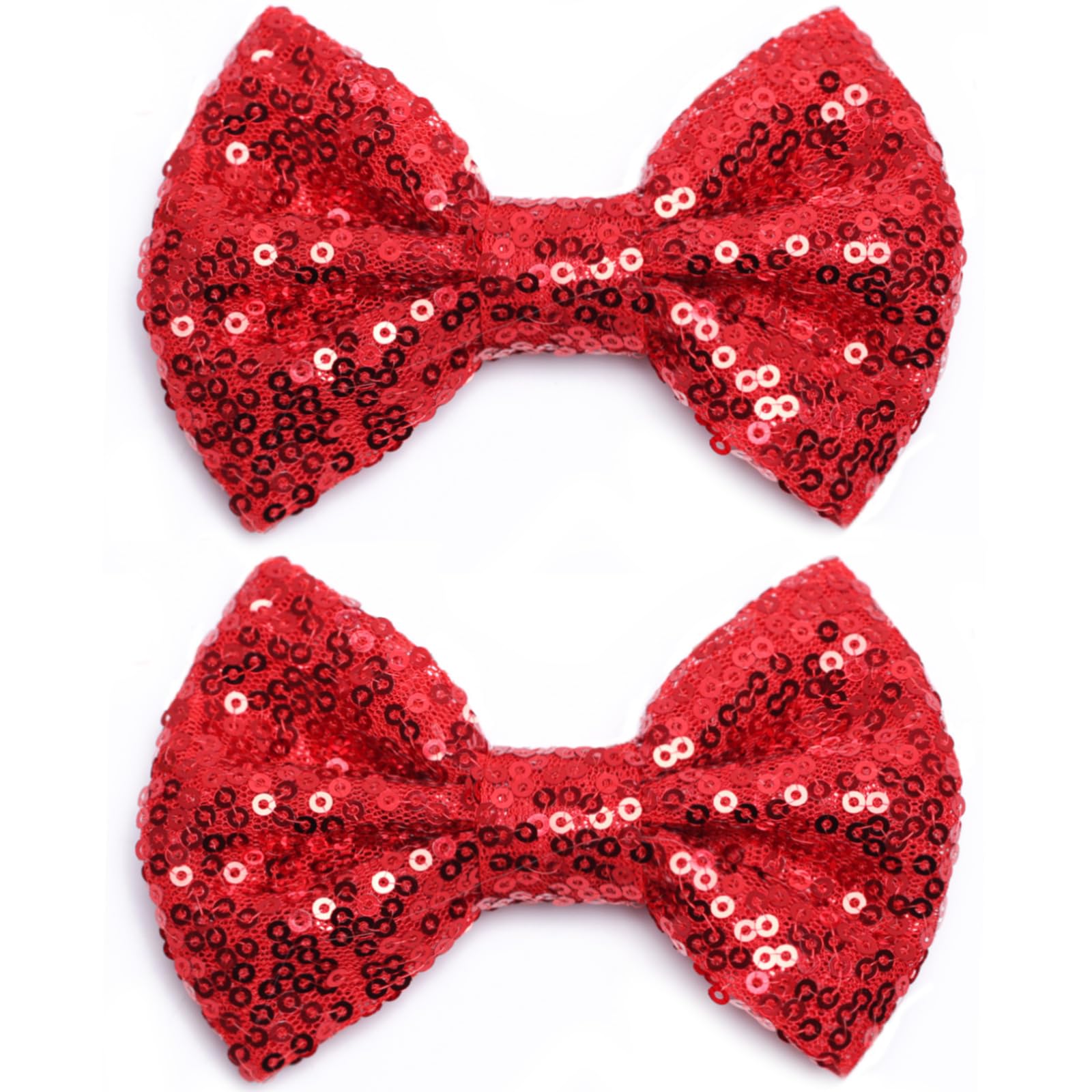 KISZU 4 Inch Sequin Glitter Hair Bows Clips, Sparkling Bling Little Bow HairPins Hair Accessories for Baby Girls Kids Children Teens and Women (Red)
