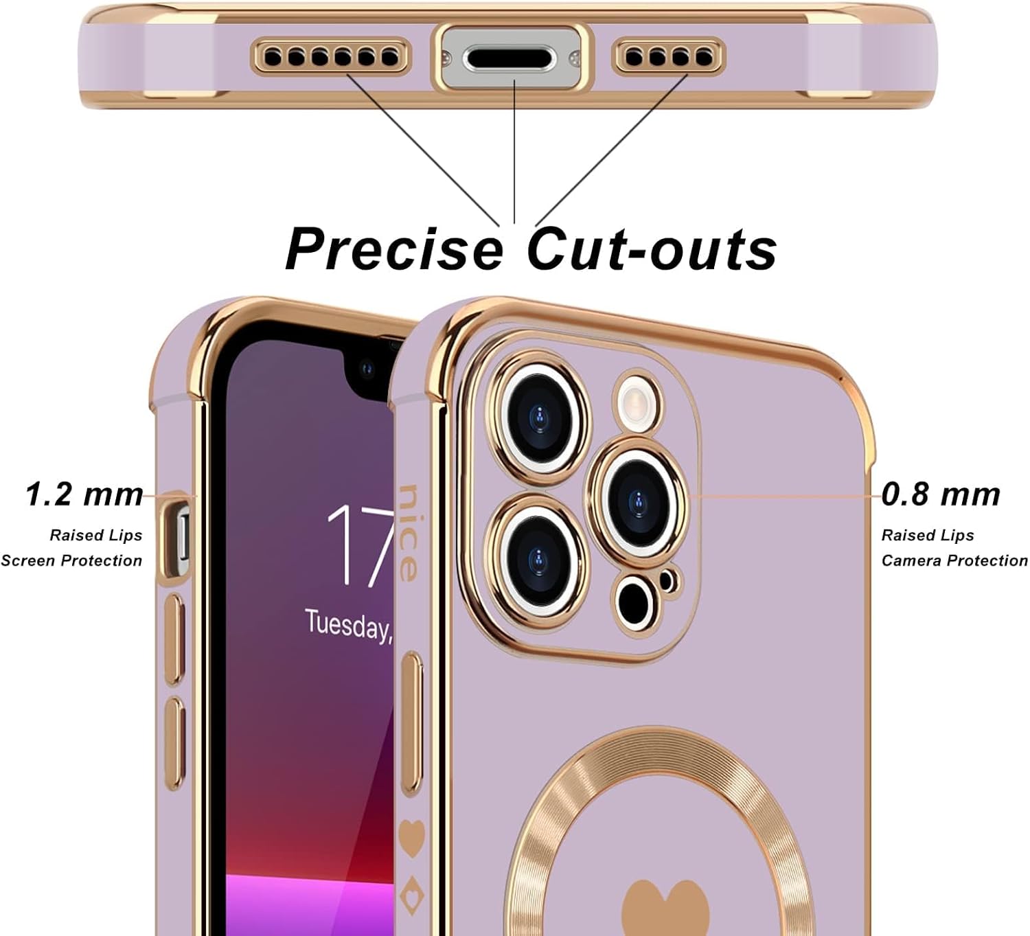 Magnetic Case for iPhone 15 Pro Max Women Girl Luxury Plating Cute Love Heart Slim Cover Full Camera Lens Protection Compatible with MagSafe for iPhone 15 Pro Max Purple - Image 5
