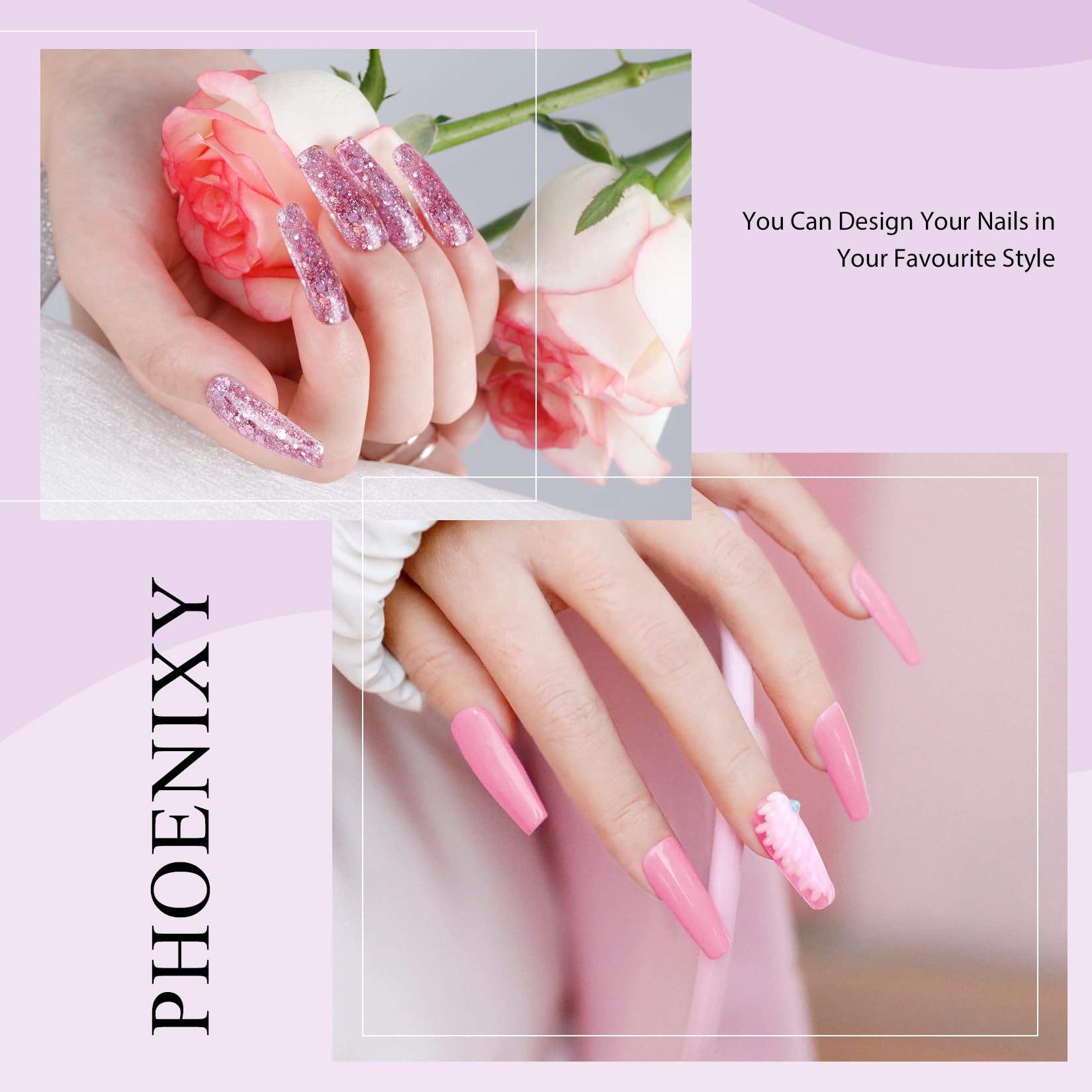 phoenixy Poly Nail Gel Kit, 8 Colours Poly Gel Nail Extension Kit Complete with 36W U V/LED Lamp - Image 4