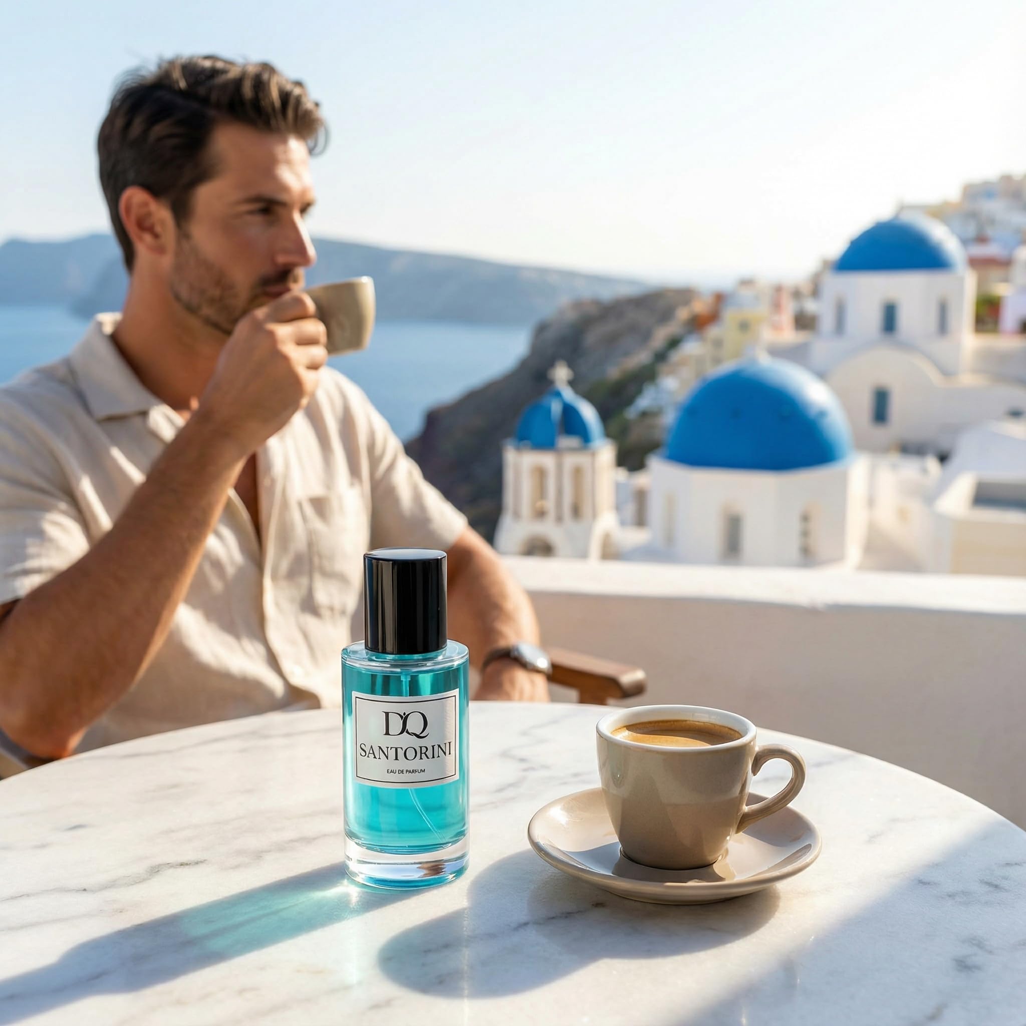 D'QAR Santorini Eau de Parfum 50 ml – Frischer Sommerduft mit Bergamotte, Zitrone & mediterranen Noten – Unisex Parfum für Damen und Herren