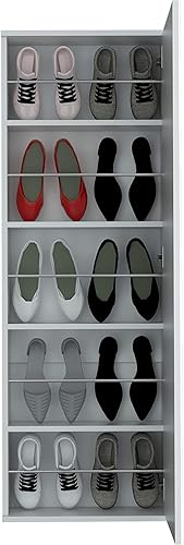 Connecticut - Zapatero montado en la pared con espejo y cinco estantes para diez pares de zapatos, color blanco. para dormitorio