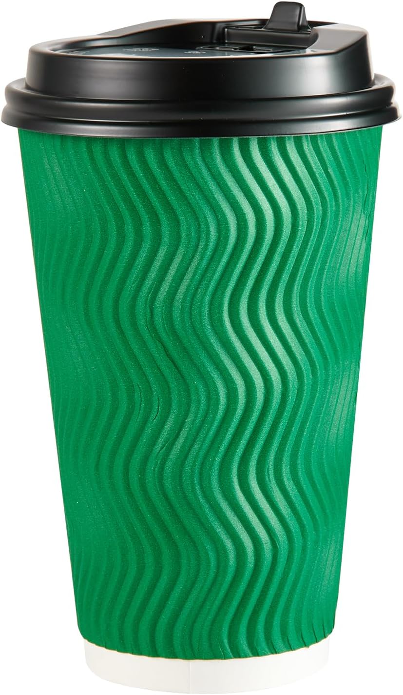 Amazon.com: Disposable Paper Coffee Cups With Lids 12 oz (100 Pack ...