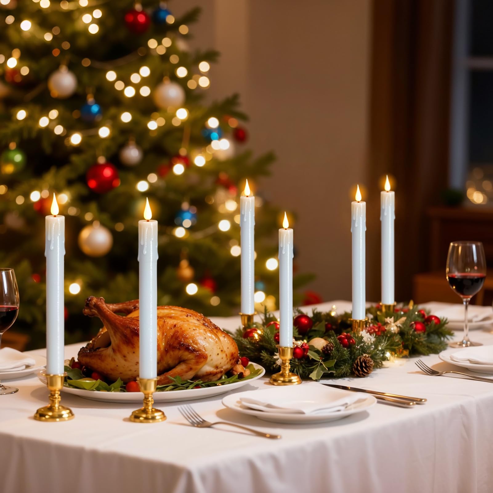 Candele natalizie senza fiamma per finestre, a batteria, con telecomando e timer, confezione da 6 candele a LED in plastica bianca tremolanti con ventose, decorazione per interni (supporti