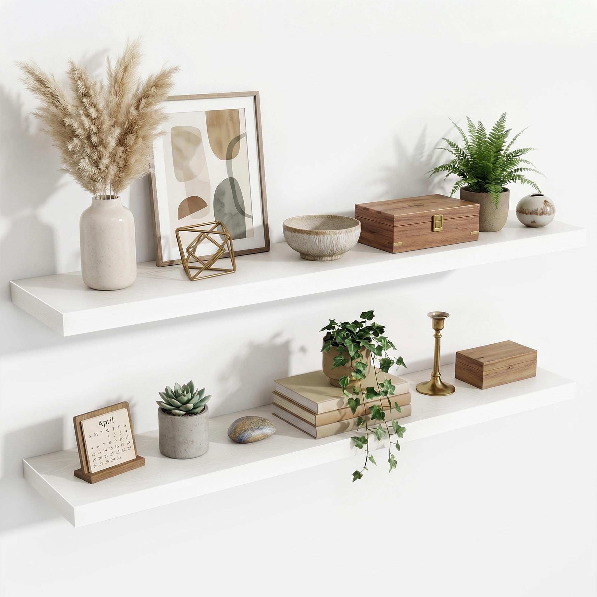 120cm Floating Shelves for Wall Set of 2,23.5cm Deep Floating Shelf White