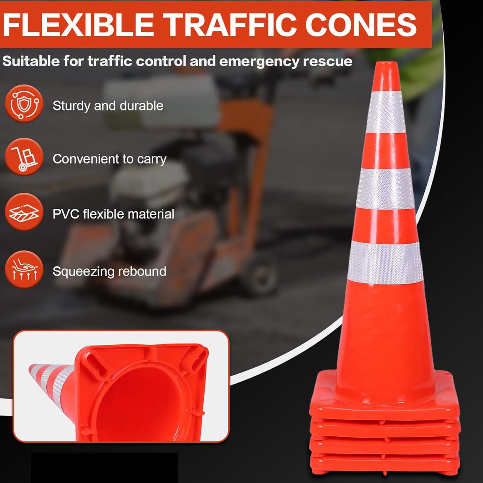 Cônes de Sécurité Multi-Usages Pliables,Cônes de Signalisation Orange avec Collerette Réfléchissante et Poignée pour La Formation À La Conduite sur Parking(Color:4pcs)