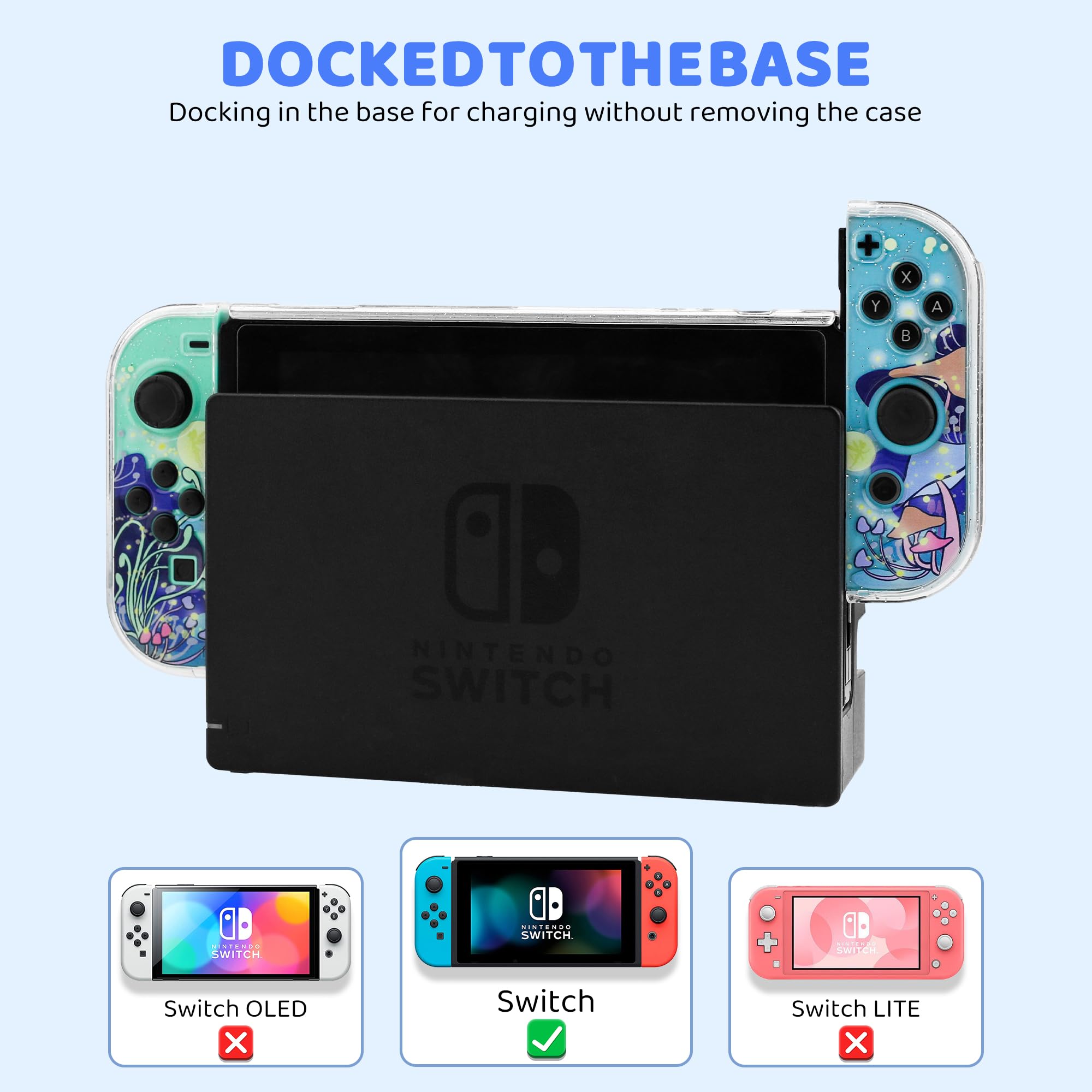 GLDRAM Custodia da trasporto a forma di fungo magico per Nintendo Switch, borsa da viaggio resistente con cover protettiva glitterata, protezione schermo HD Utral, tracolla e tappi per pollice, per