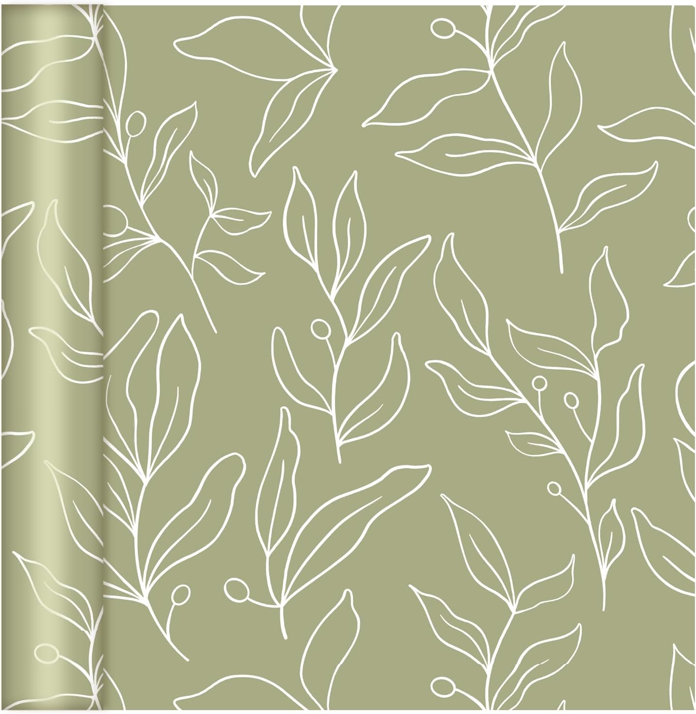 Sage Modern Leaves Peel and Stick Wallpaper Boho Leaf Wallpaper Floral Self Adhesive Shelf Drawer Liner for Bathroom Farmhouse Nature Removable Wall Paper, 17.7 x 118 inch