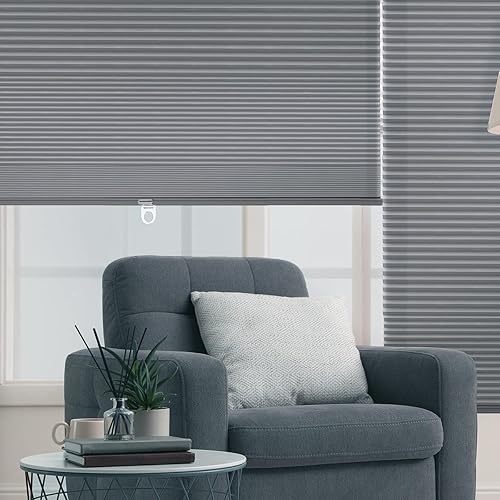 Bliwans Persianas celulares opacas, persianas sin cordones de panal de poliéster para ventanas, oscurecimiento de habitación, persianas plisadas