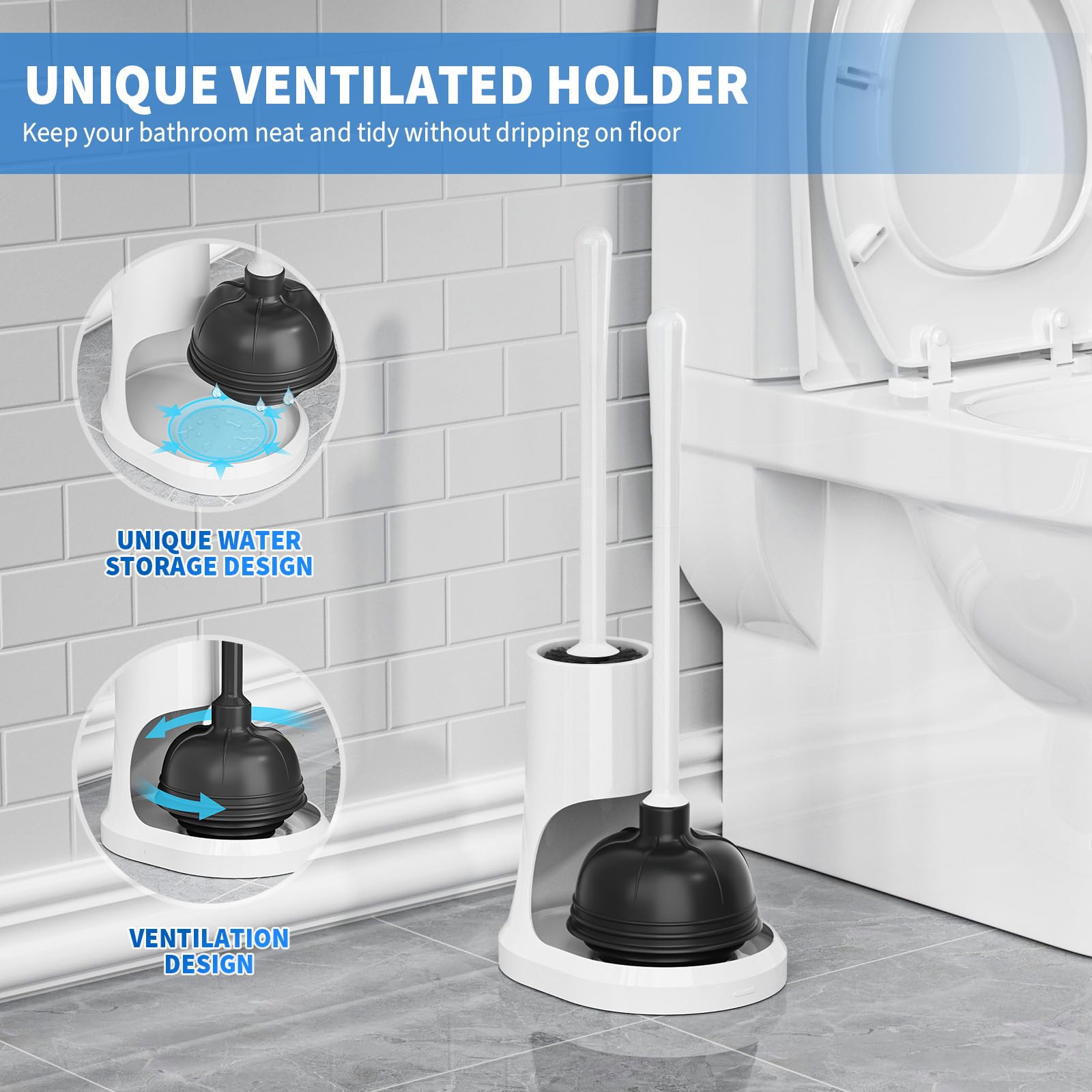 Set 2 in 1 con stantuffo per WC e scopino per WC resistente, scopino e