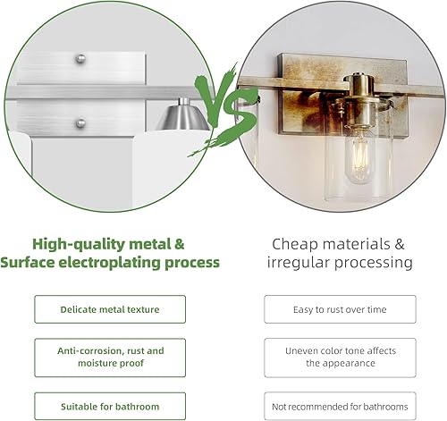 Miniatura 6 de Luces de tocador de baño de 2 luces sobre el espejo, lámpara de pared de níquel cepillado para dormitorio, lámparas de baño modernas con pantalla de