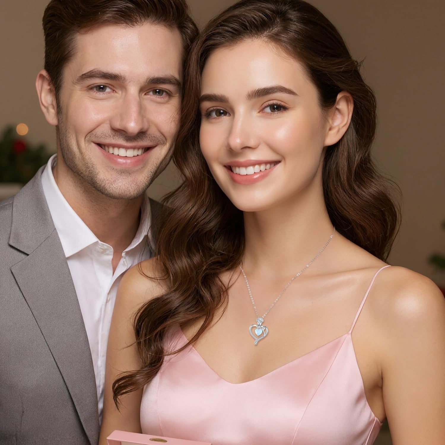 LOUISA SECRET Rose Flower Heart Birthstone Necklaces for Women, 925 Sterling Silver Fine Jewelry, Pendant Heart Necklaces Birthday Anniversary Christmas Gift for Women Wife Mom Girlfriend Lady - Image 3