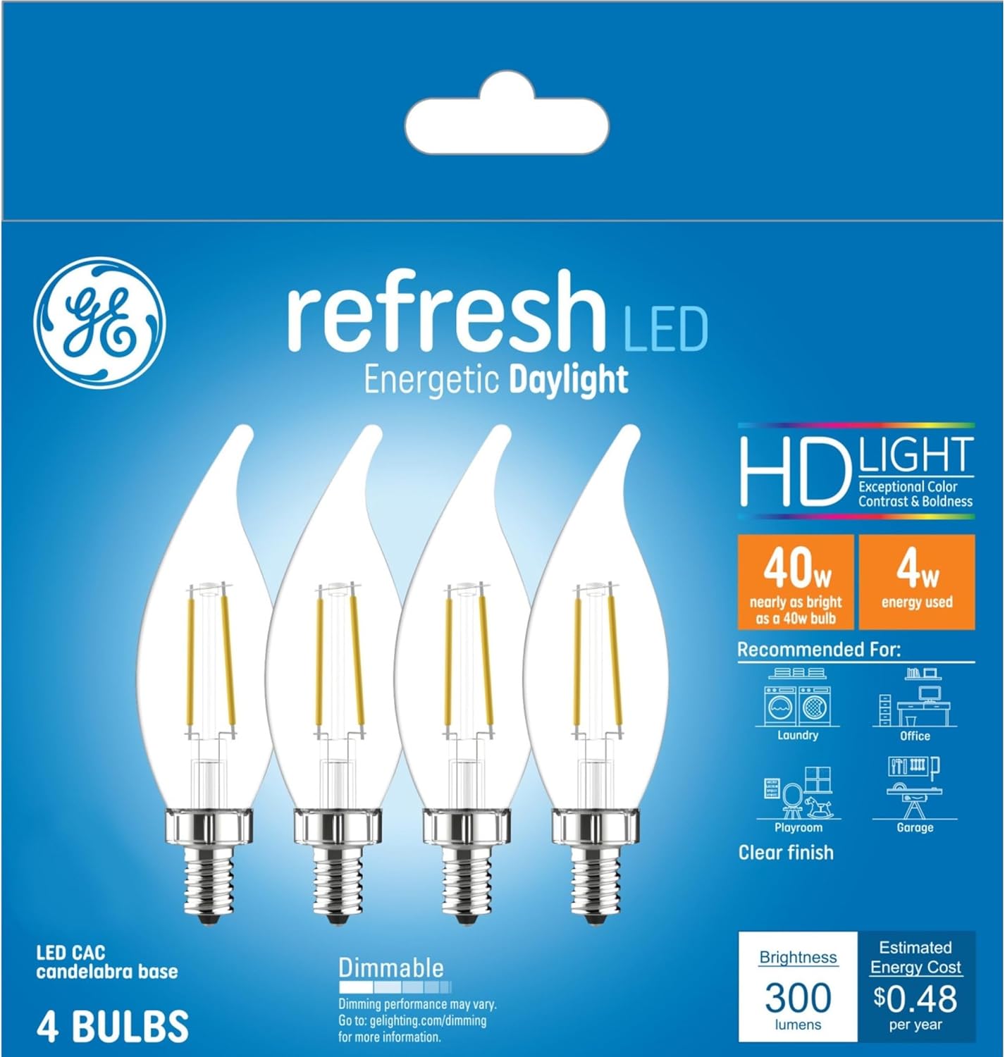 GE 4-Pack 40W Clear LED Decorative Daylight Candle Bulbs