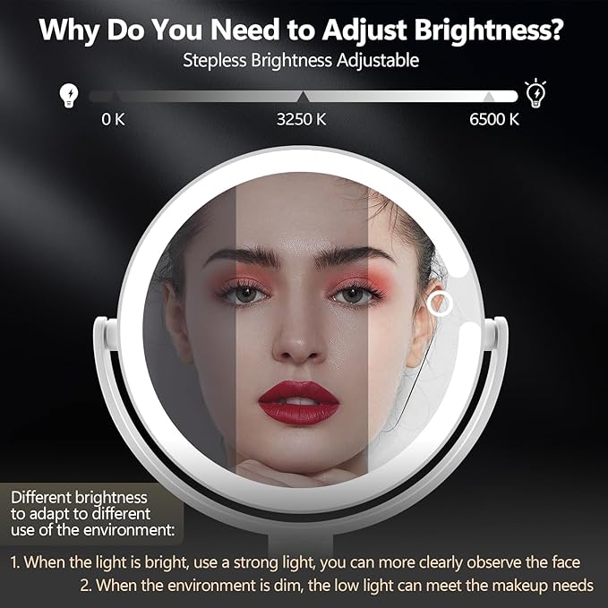 Espejo de Maquillaje con Luz MIYADIVA, 20X, 80 LEDs, 3 Colores, Blanco miniatura 6