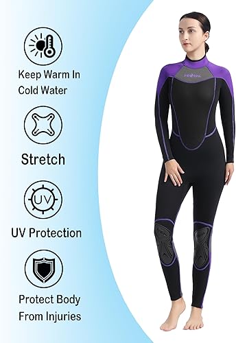 Miniatura 2 de Traje de neopreno de 0.118 pulgadas para mujer, natación en agua fría con cremallera trasera, adecuado para buceo, natación, surf, esnórquel y otros