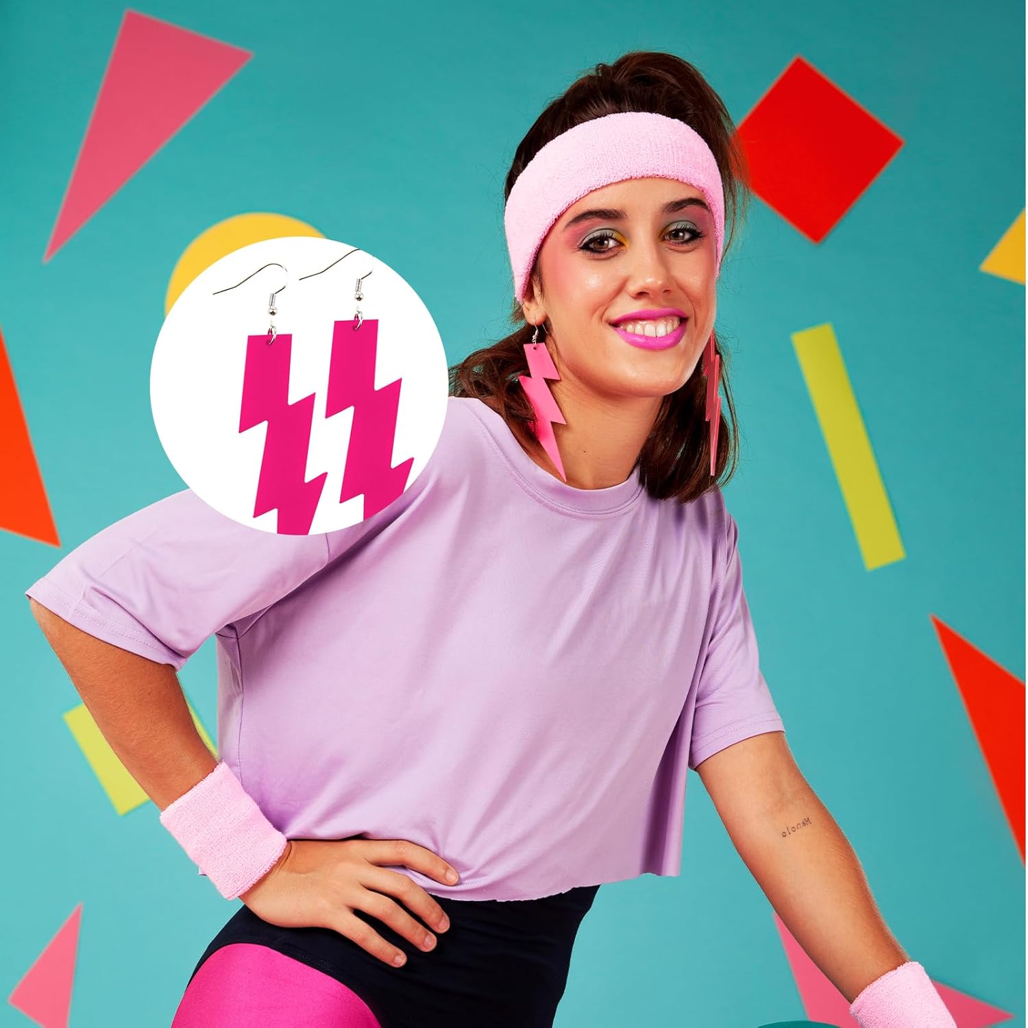 3 Pcs Neon Lightning Bolt Earring,80s Earrings Acrylic Exaggerated Lightning Bolt Earrings for Women,for Women Glow Party Costume Accessories Jewelry - Image 7