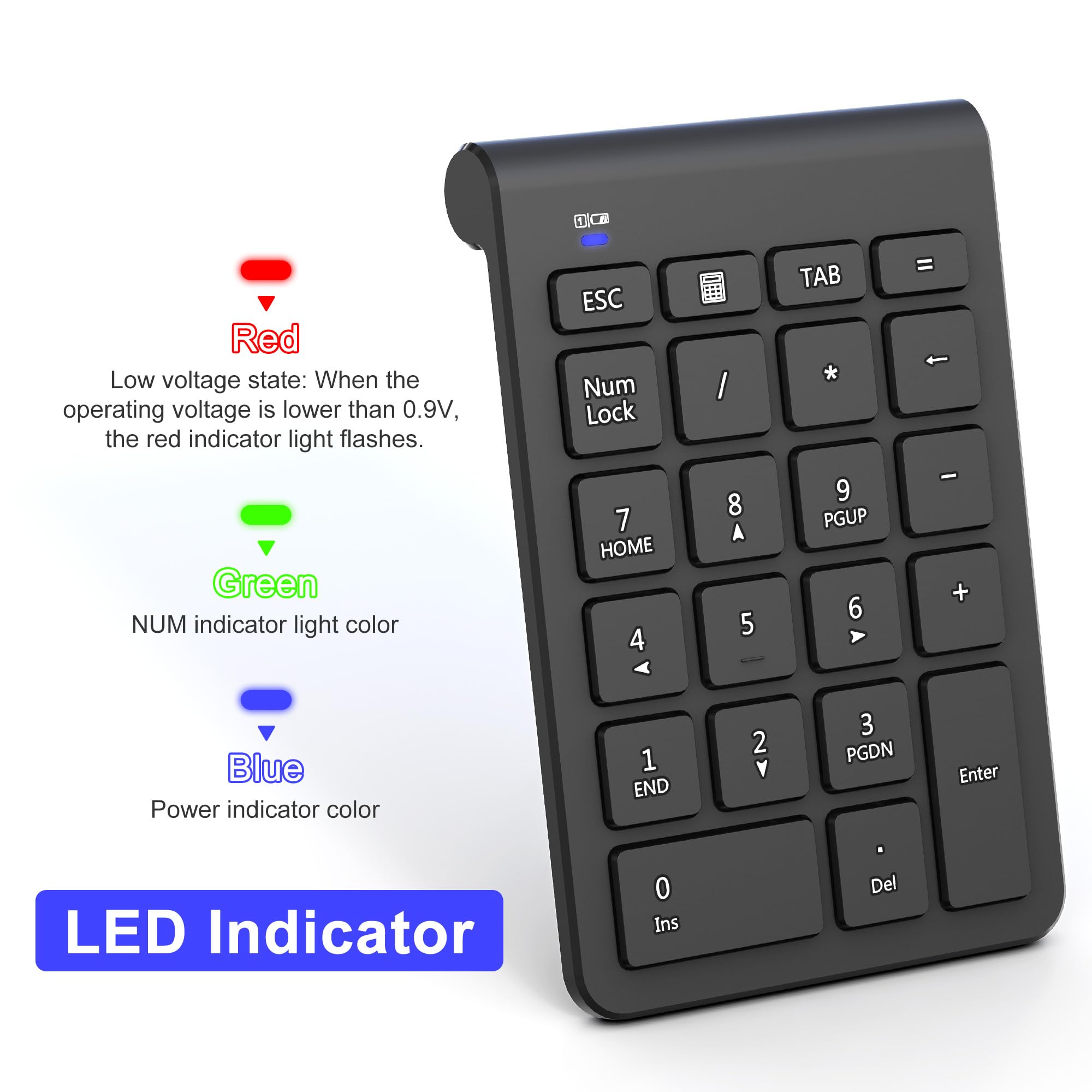 Combo de mouse inalámbrico y almohadilla numérica, teclado USB de 22 teclas y 3 mouse silencioso DPI ajustables, teclado numérico ultra delgado y portátil de 2.4 GHz para laptop, PC, escritorio