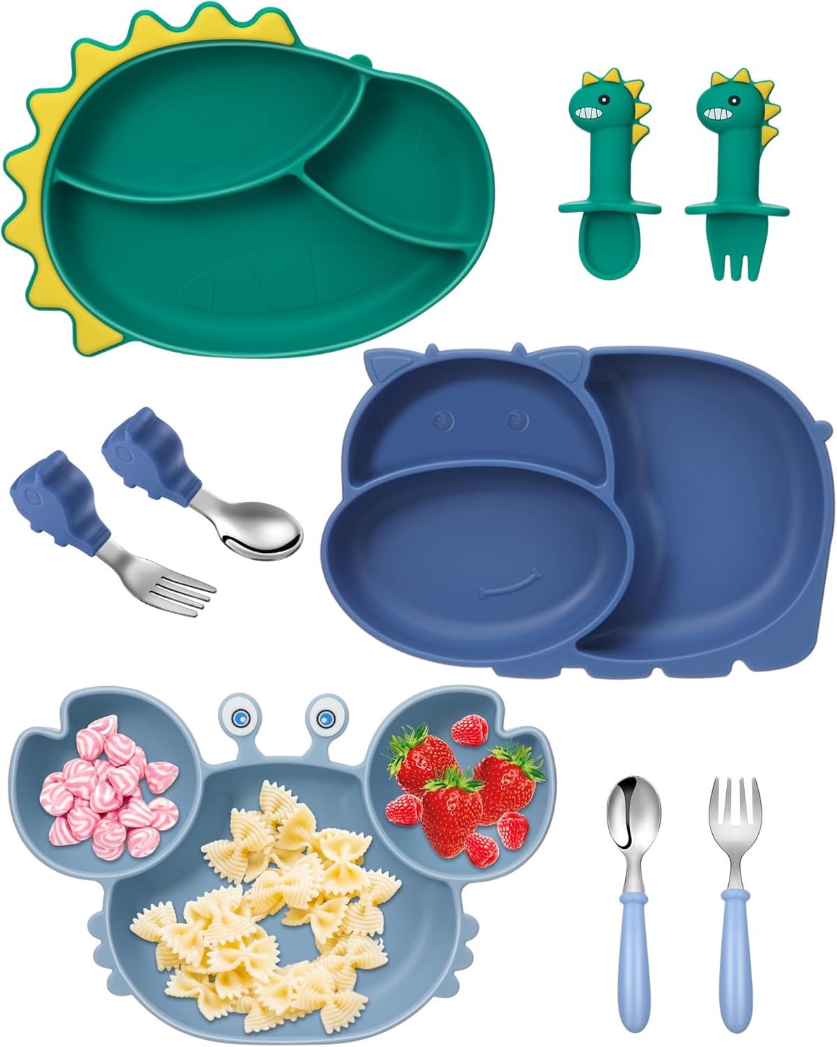 Maxdot 9 Pcs Baby Silicone Plates with Suction Divided