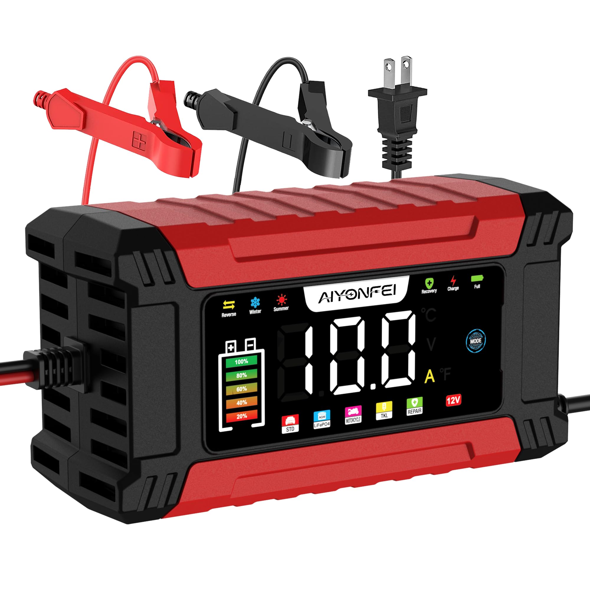 Photo 1 of 12V 10-Amp Battery Charger, 9 Stage Smart Trickle Charger Maintainer Red
