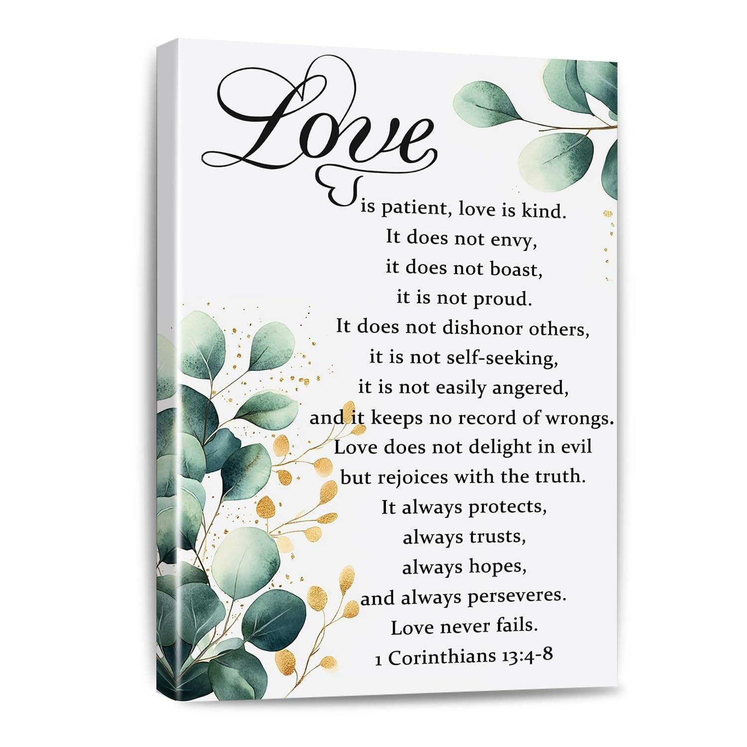 Yzwrwrmktb Unframed Christian Marriage Gift Love Is Patient Love Is Kind Canvas Wall-Art 1 Corinthians 13 4-8 For Newlyweds(,08X12inch(20X30cm))