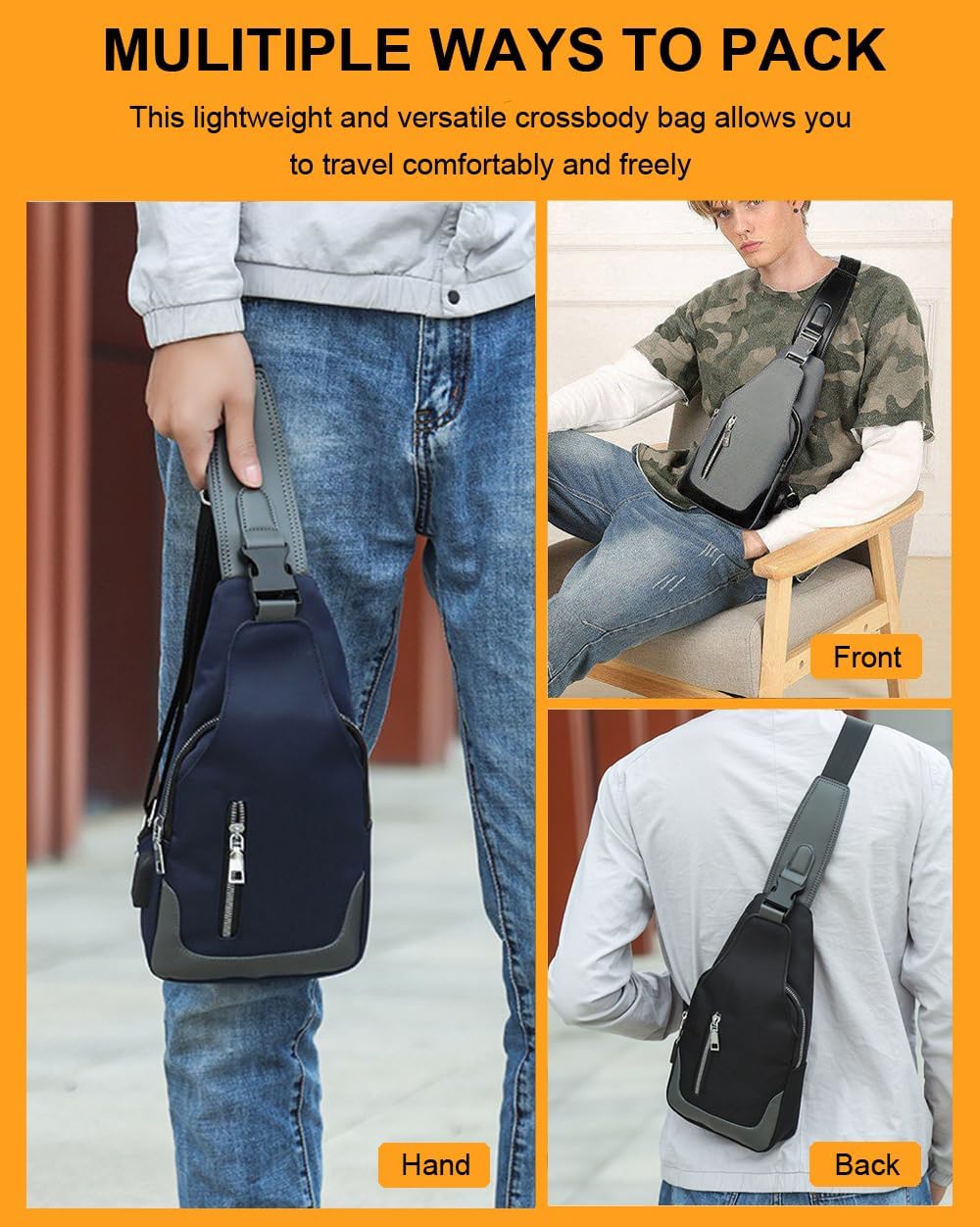 Hiflyer Mens Crossbody Bag Mens Sling Bag Backpack for Men, Crossbody Bags for Men Shoulder Bag for Men