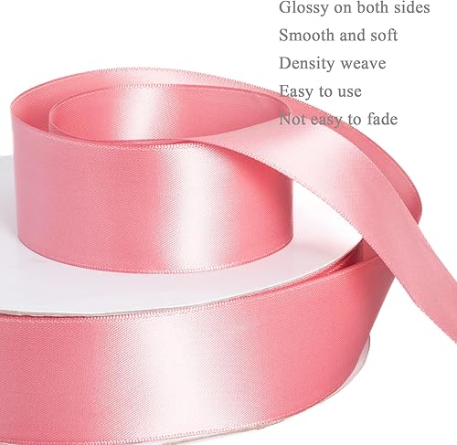 Vista 75 de Cinta de satén de poliéster de doble cara de color sólido, 1 pulgada de ancho, 100 yardas de largo, perfecta para bodas, envoltura de regalos, Oro