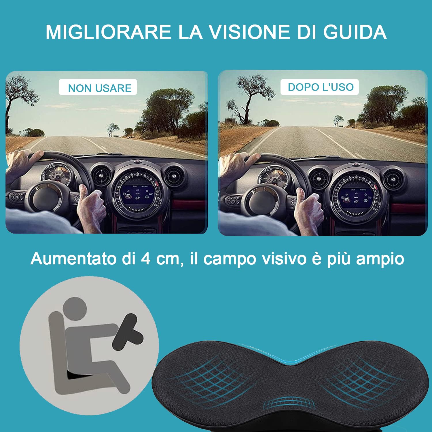 Cuscino per Sedile Auto, Cuscino del Sedile a Cuneo, Cuscino Universale Memory Foam Schiena per Auto, Cuscino Lombare Auto Lavabile traspirante,Per Auto, Furgoni e Camion Nero