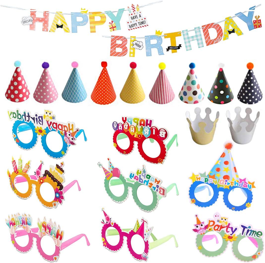 Chingde Party Bunting Birthday, Birthday Banner Bunting, Kids Party Glasses, Party Hat Set, Birthday Party Decorations, Birthday Party Set for Children Birthday Party Decoration Supply