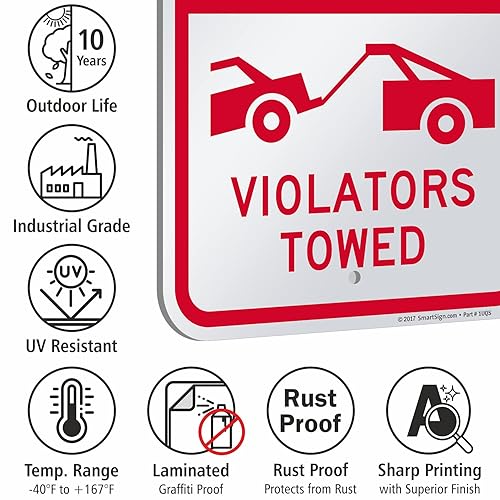 Miniatura 7 de SmartSign Letrero de metal con texto en inglés "Do Not Block Driveway - Violators Towed" de 18 x 12 pulgadas, aluminio laminado a prueba de óxido,