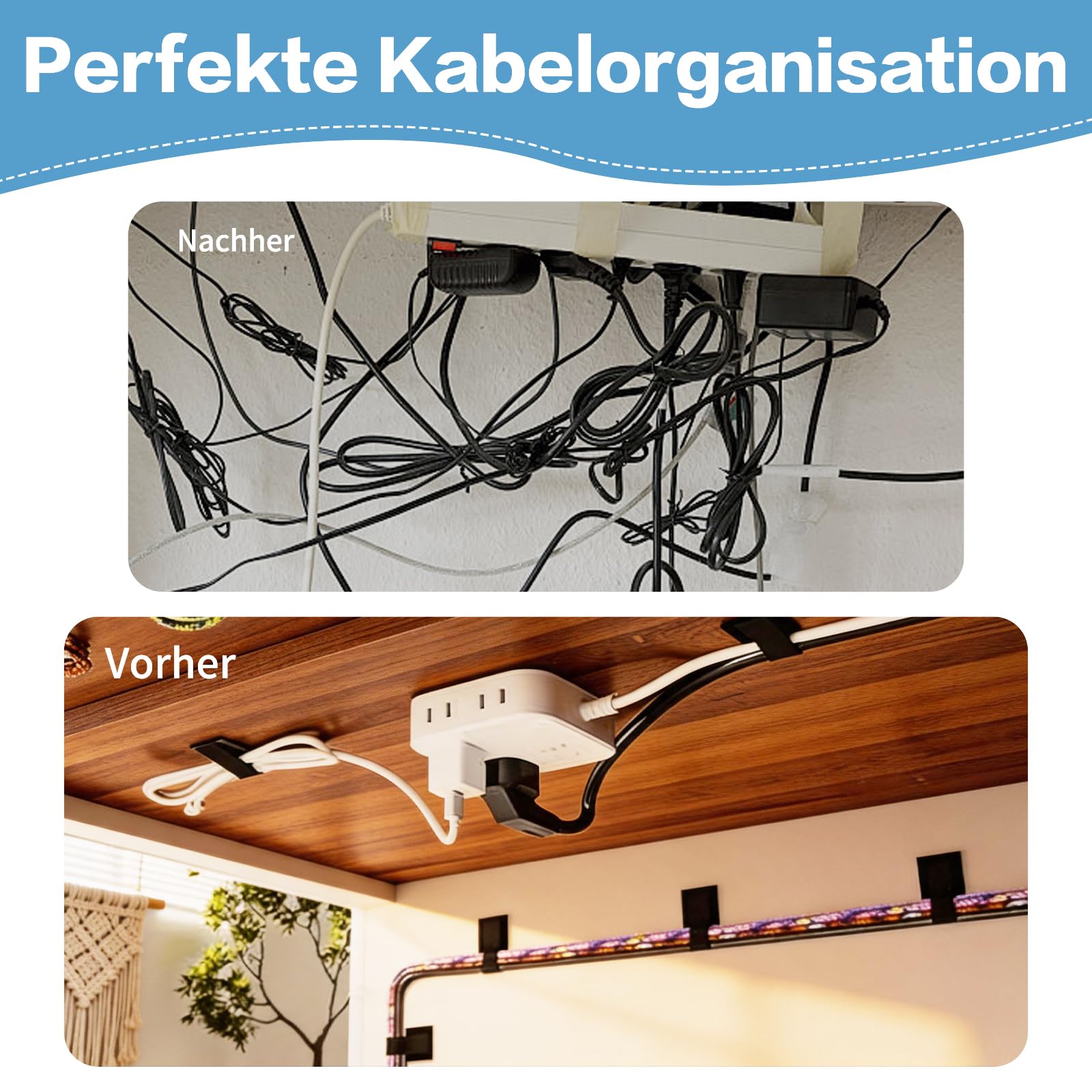 Icetop 41-teiliges Kabelmanagement für Schreibtisch schwarzes | selbstklebende Kabelhalter wiederverwendbare Kabelriemen Cable Management Under Desk für PC Elektroinstallation