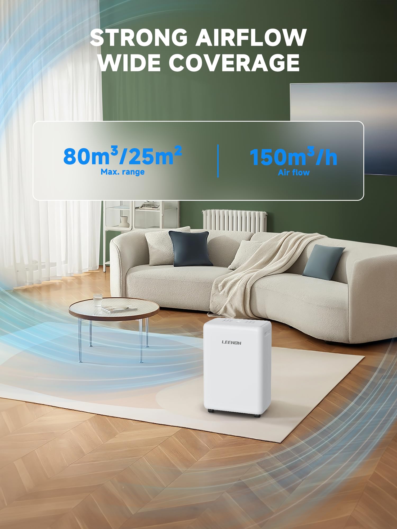 Deumidificatore Casa Muffa 12L/24H, LEENON Desumidificatore portatile, silenzioso, Risparmio energetico, Modalità Smart/Dry/Continuous, Desumidificatore con timer, filtro e serratura per bambini