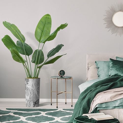 Miniatura 5 de Árbol artificial en maceta moderna, hoja de plátano falsa de seda para decoración del hogar en interiores y exteriores, altura total 66 pulgadas