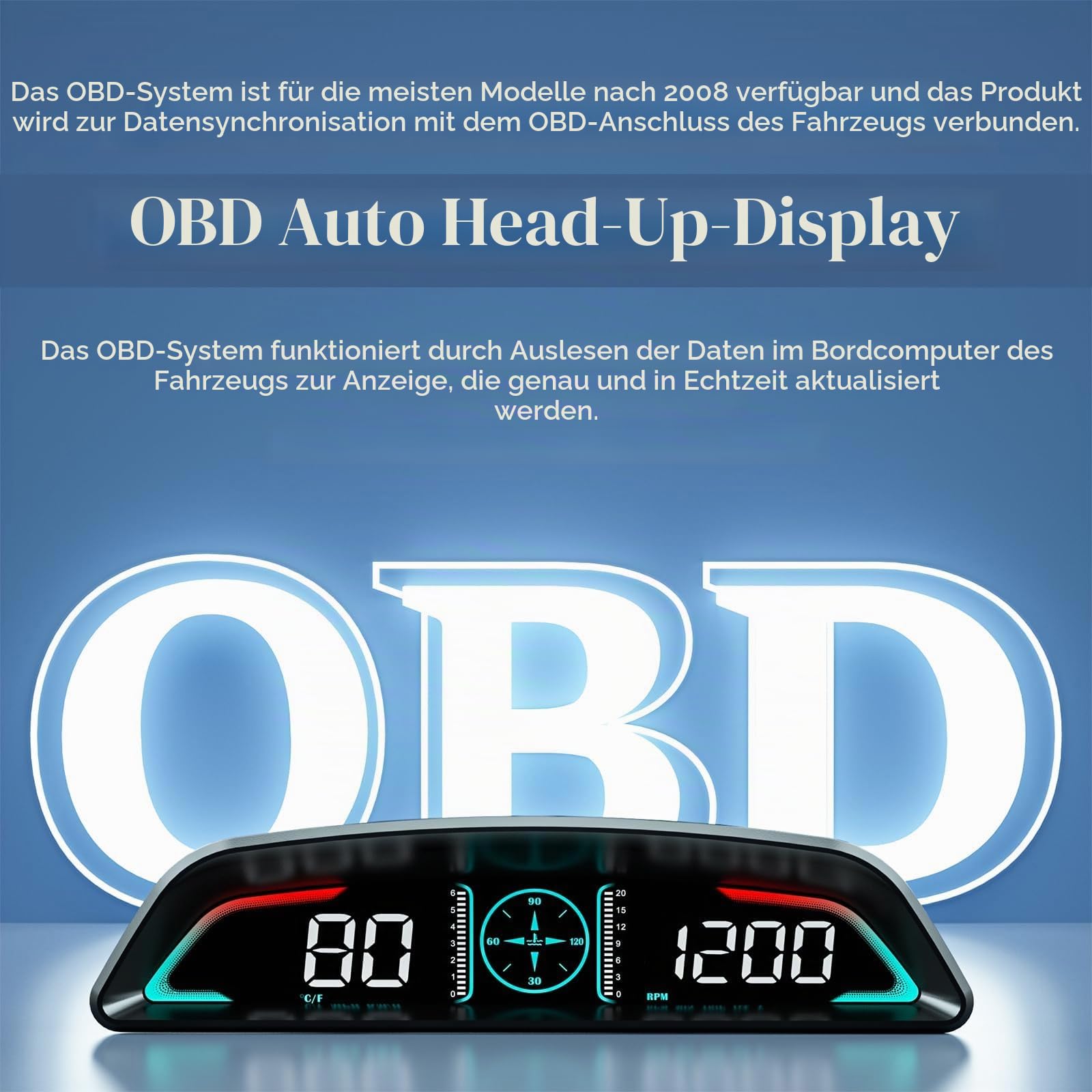 Car HUD Head Up Display, MPH and KM/H, AMROOLOO, Heads Up Display Car, Display Car Speed, RPM, Time and Other Functions, Digital Speedometer Auto MPH