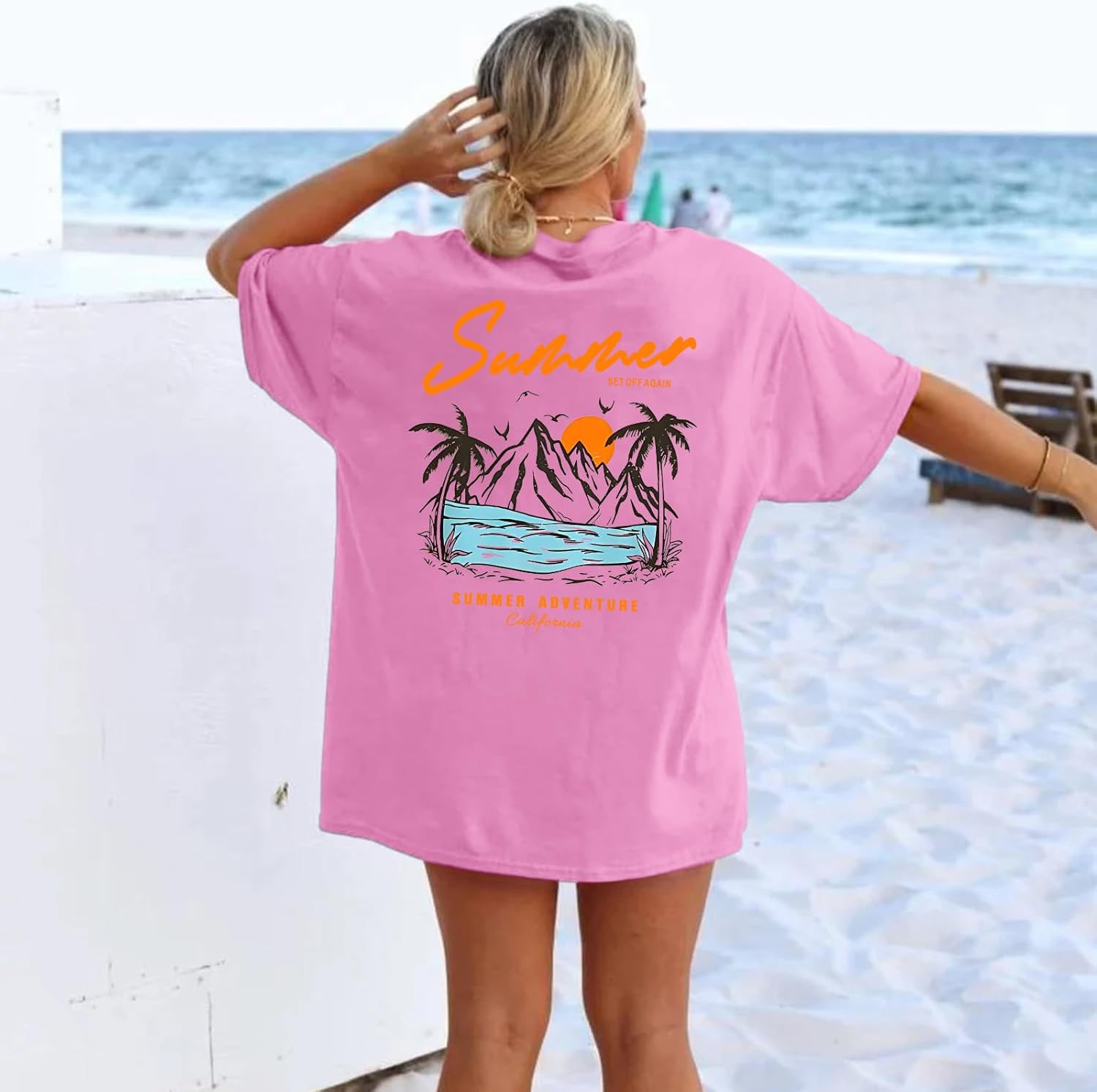 KEEVICI California T Shirt Beach Oversized Graphic Tees for Women Vintage Adventure Shirts Baggy Summer Cotton Vacation Tops - Image 3