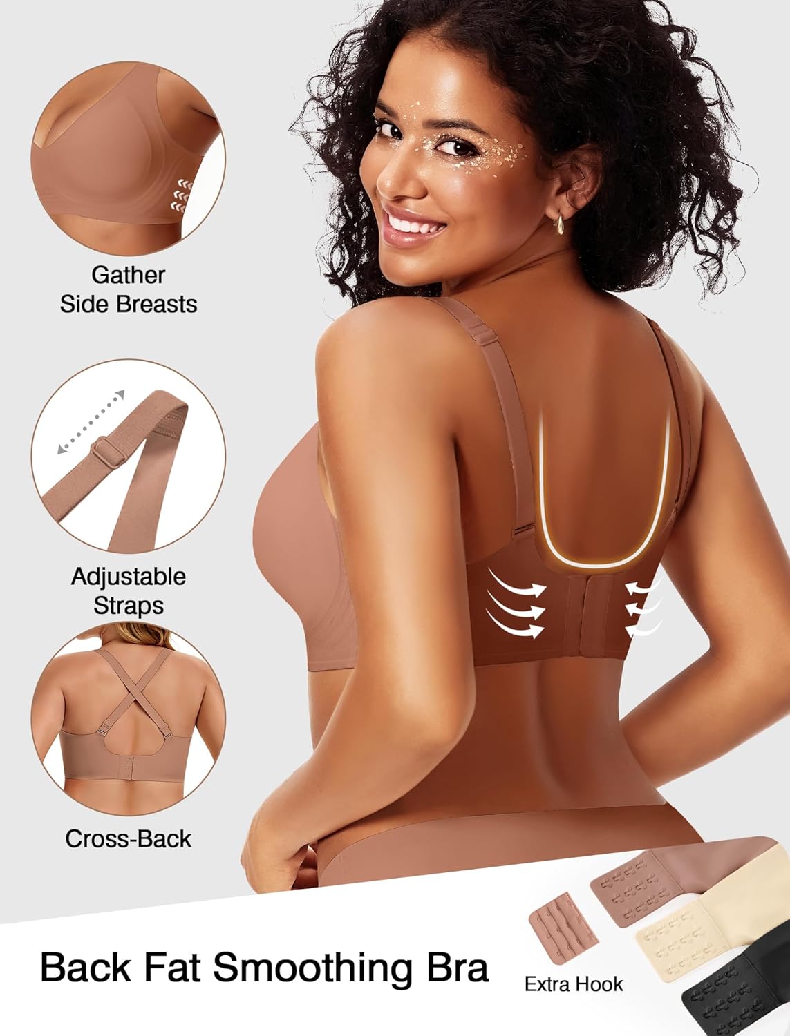 Deep V Wireless Jelly Bras for Women Push Up Bralette Seamless No Underwire Support T-Shirt Comfort Plunge Full Coverage - Image 3