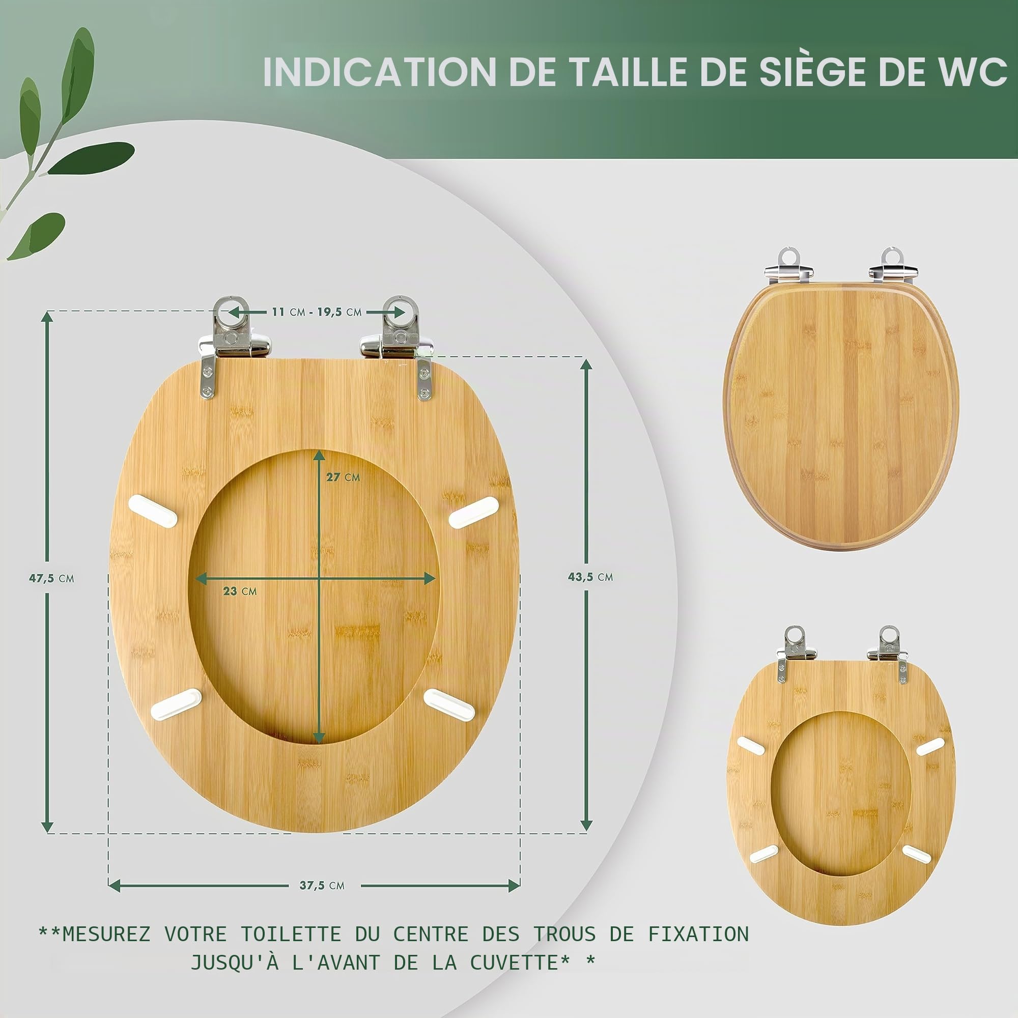 Benkstein® Abattant de WC en bambou avec système d'abaissement automatique - Abattant de WC antibactérien - Quick Release pour un nettoyage facile - Montage facile - Robuste et durable - Couvercle de