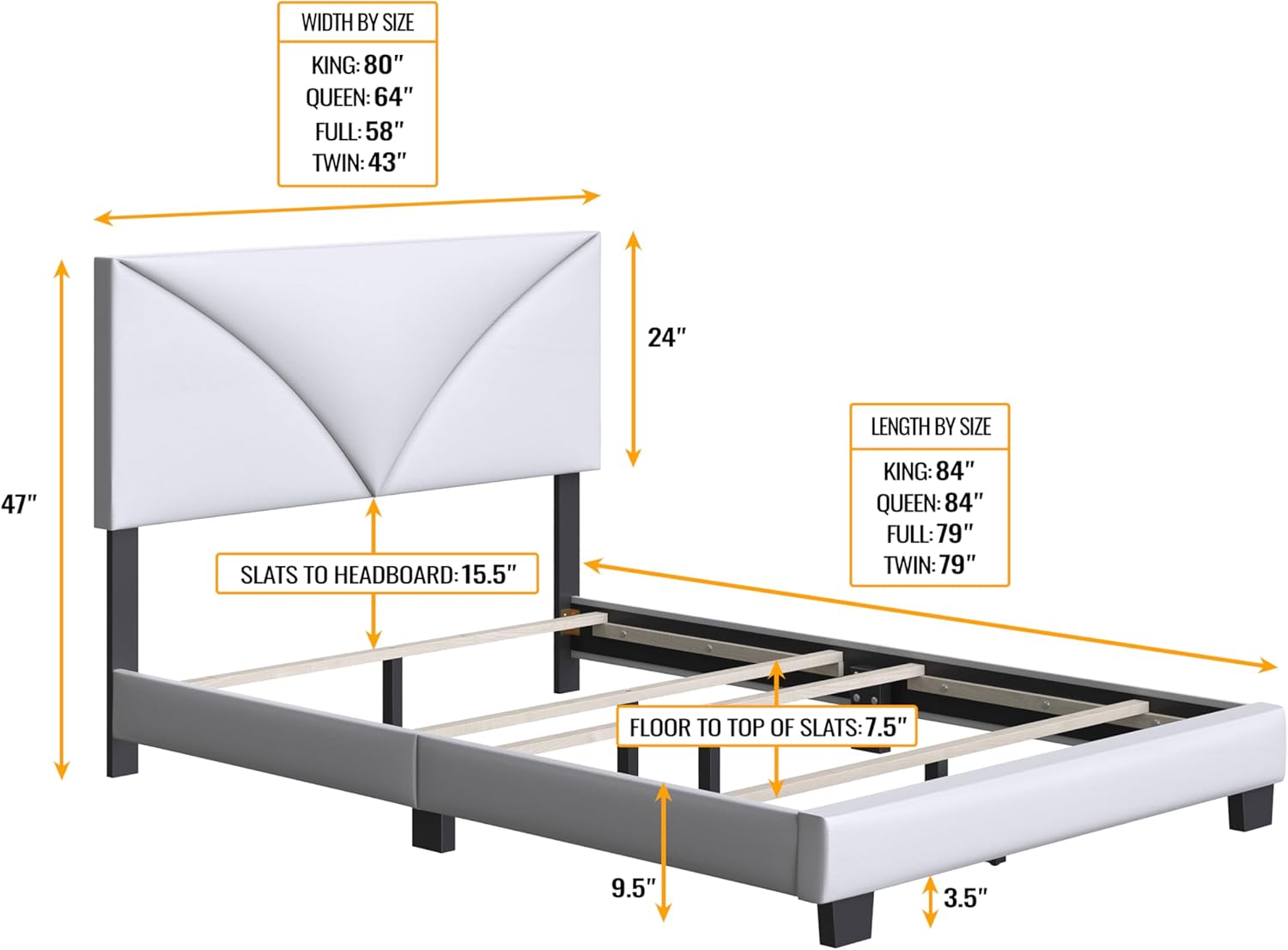 Boyd Sleep Cornerstone Twin Size, White Platform Bed Frame with Fabric Upholstered Headboard - Qualified Box Spring or Foundation Required for Use