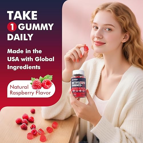 Miniatura 7 de Gomitas de vitamina B12 D3 para adultos, vitaminas B12 5000 mcg + liquen vitamina D3 2000 UI con metilfolato, B6, hierro para energía, metabolismo,