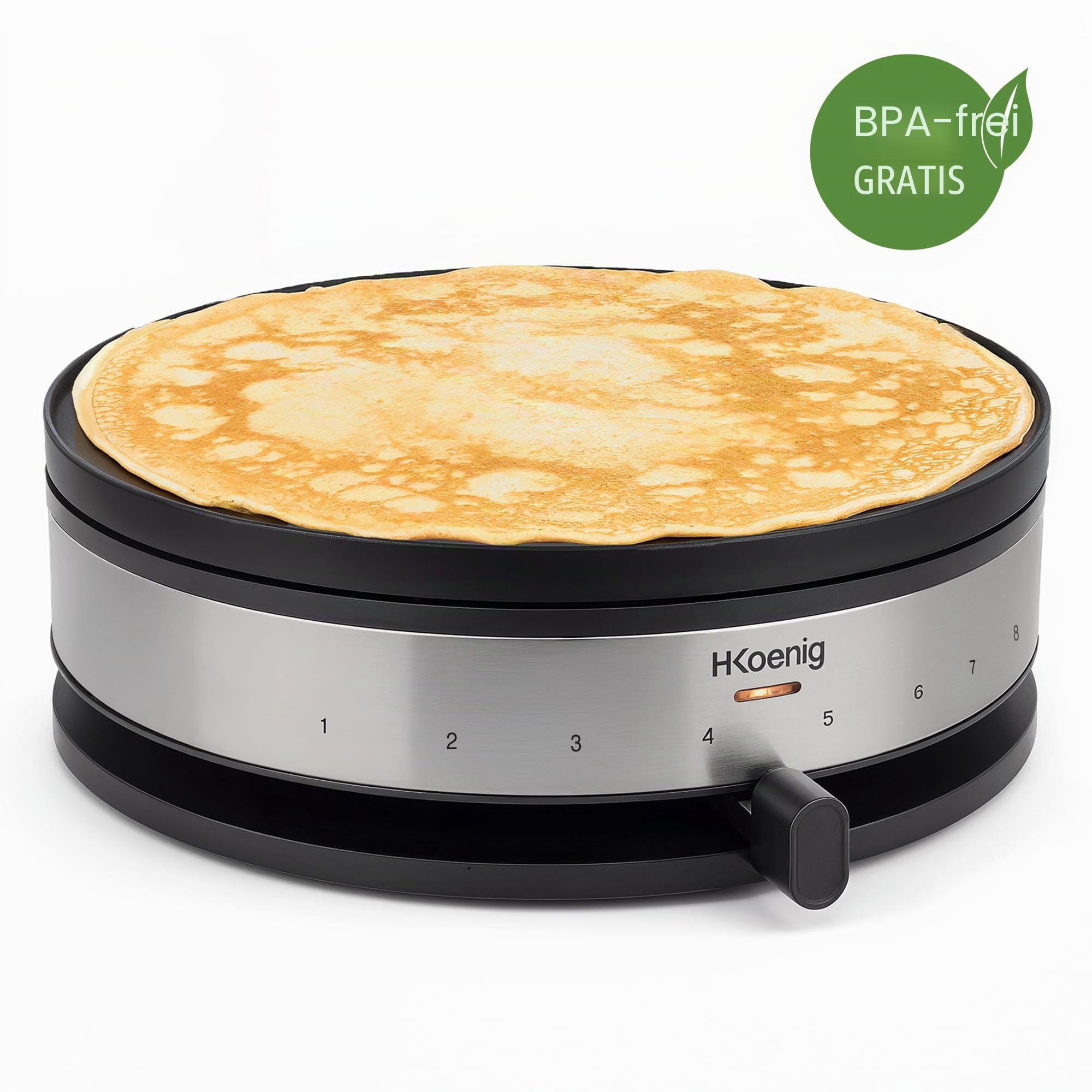 H.Koenig KREP29 Elektrische Crêpepfanne Crêpes Maker, Crêpes Party, 33 cm Antihaftbeschichtete Kochplatte, Tischgerät, Einstellbarer Thermostat