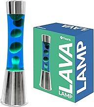 Fisura Lava Lamp with Chrome Base, Blue Liquid and Green Lava, Relaxing Effect, with Spare Bulb Included, Dimensions 11 cm x 11 cm x 39.5 cm
