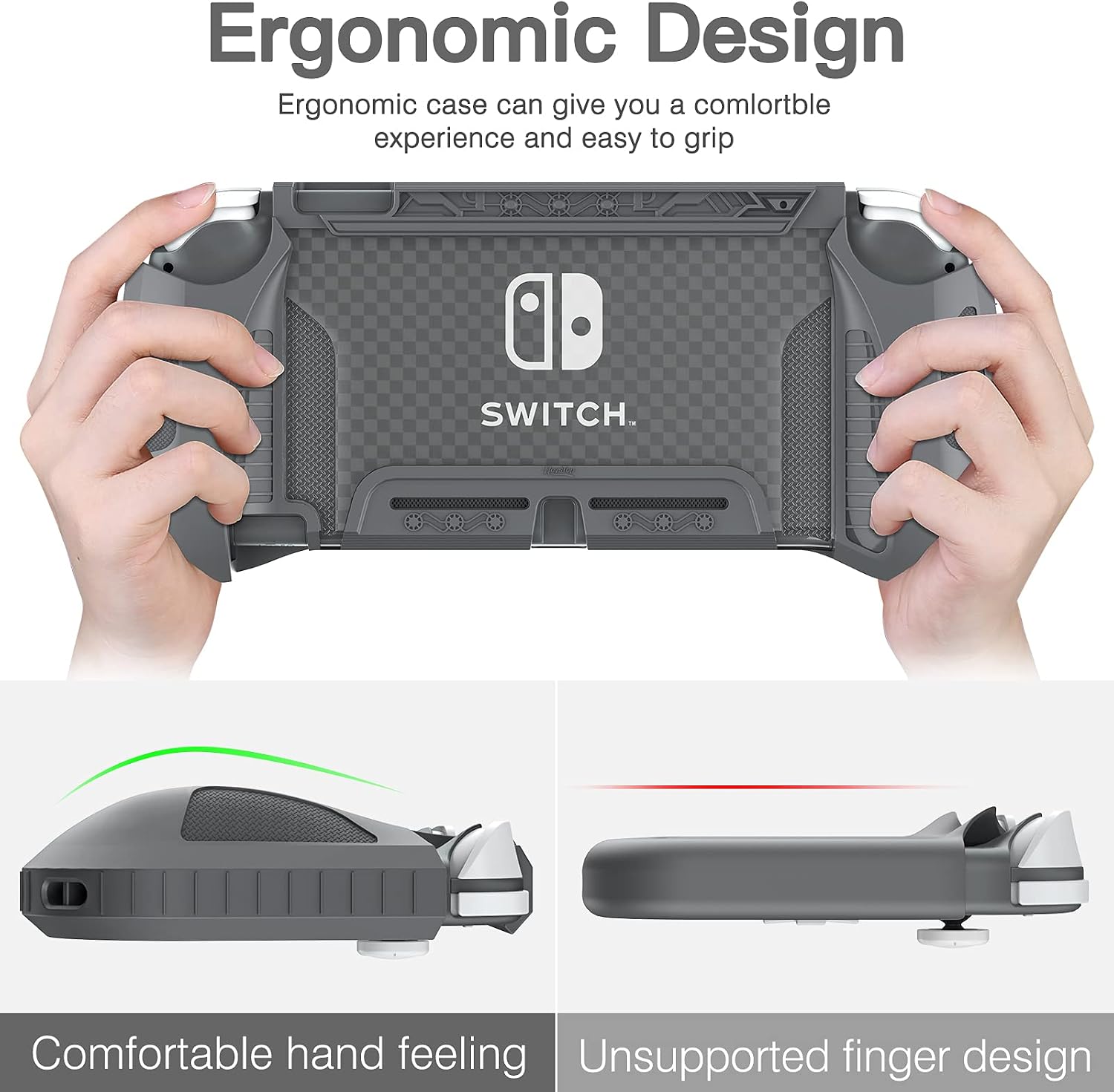 HEYSTOP Case Compatible with Nintendo Switch Lite, with Tempered Glass Screen Protector and 6 Thumb Grip, TPU Protective Cover for Switch Lite with Anti-Scratch/Anti-Dust (Grey)