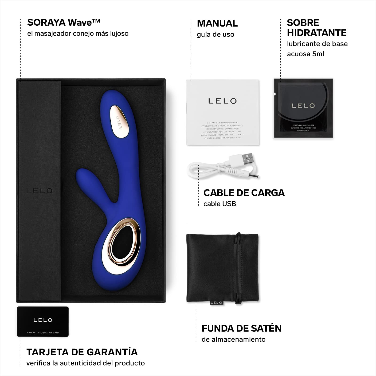LELO SORAYA Wave, Vibrador Doble Vibrador Mujer Juguetes Eróticos Para Mujer Sexuales Juguetes Eróticos Para Mujer Adultos, Midnight Blue